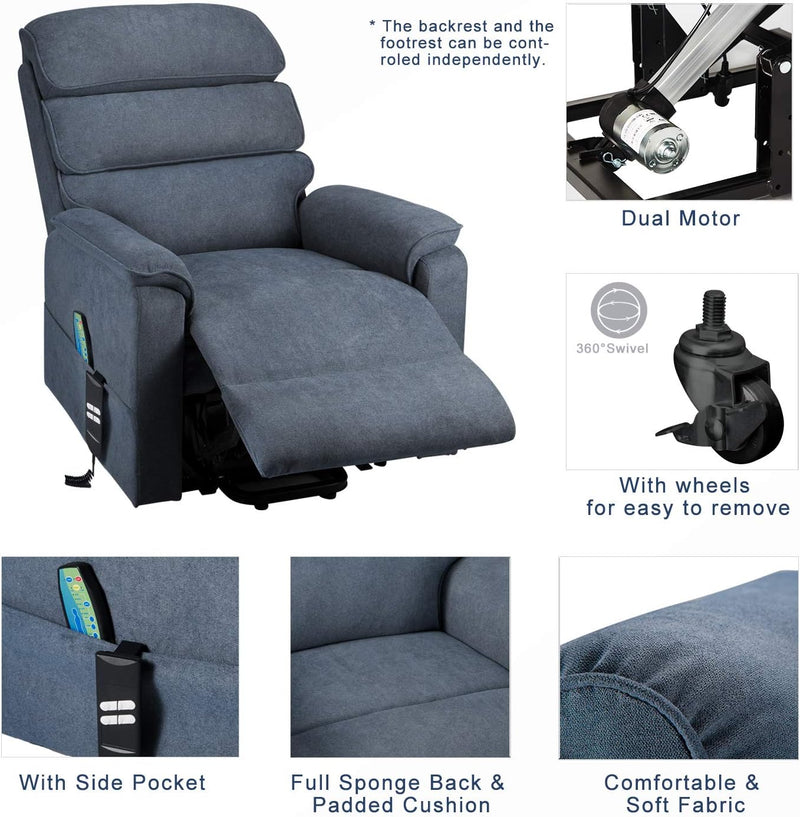 AECOJOY Power Lift Recliner Chair Electric Lounge Chair Lift Assist Single Sofa in Blue