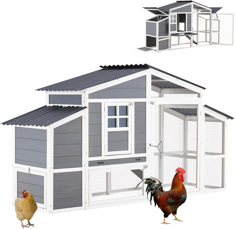 AECOJOY Large Chicken Coop, Wooden 81" Chicken Coop with Run&Waterproof Roof Hen House Outdoor 2 Story Poultry Cage w/Nesting Boxes, Ramp
