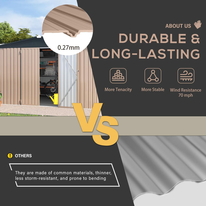 AECOJOY 10' x 12' Outdoor Metal Storage Shed with Lockable Door for Backyard in Gray
