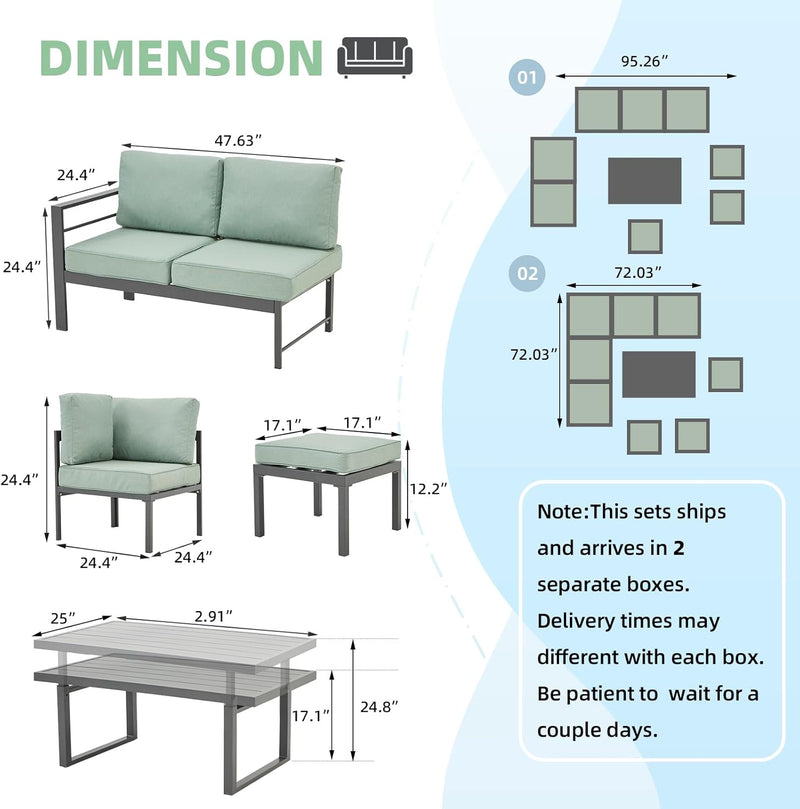 AECOJOY Aluminum Patio Furniture Sets with Waterproof Cloth Cover Outdoor Conversation Sets on Sale for Backyard,Green