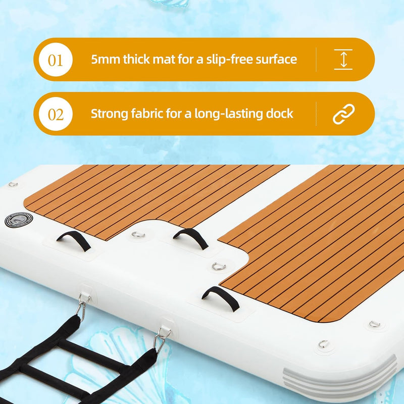 Danrelax 15'x6.5' Floating Dock, Inflatable Dock, Inflatable Island Platform with 5mm EVA Anti-Slip Mat, Electric Pump for 1-Min Inflate/Deflate, Fits 15, Ideal for Lakes, Pools, Oceans