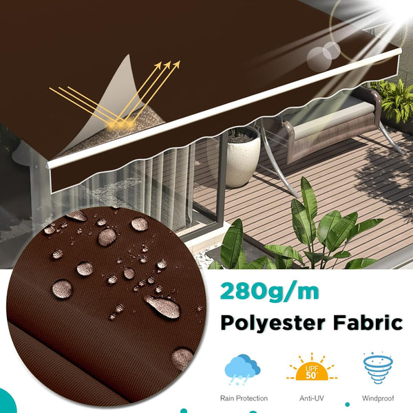 AECOJOY 8' x 10' Manual Retractable Patio Awning,Outdoor Awning Retractable Sunshade Shelter in Brown