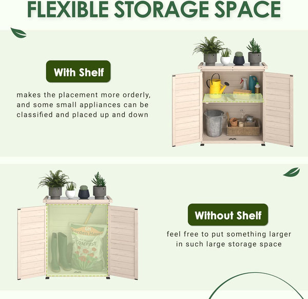YODOLLA Wooden Free-Standing Floor Cabinet，Practical Storage Cabine with Metal Tabletop and 2 Doors for Kitchen, Entryway, Living Room, Beige