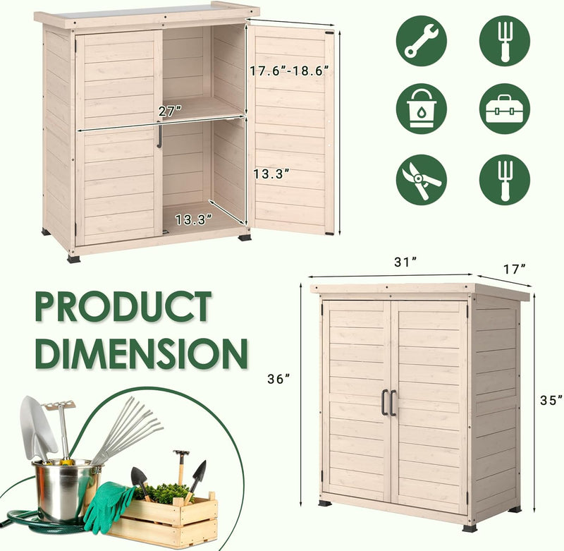 YODOLLA Wooden Free-Standing Floor Cabinet，Practical Storage Cabine with Metal Tabletop and 2 Doors for Kitchen, Entryway, Living Room, Beige
