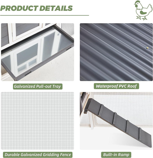 AECOJOY Large Chicken Coop, Wooden 81" Chicken Coop with Run&Waterproof Roof Hen House Outdoor 2 Story Poultry Cage w/Nesting Boxes, Ramp