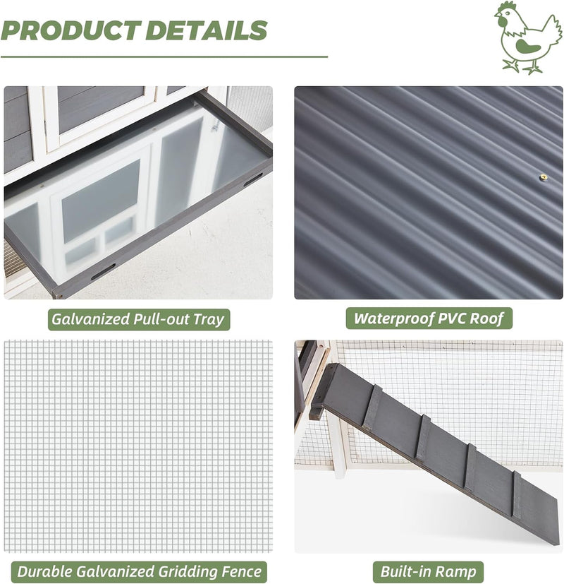 AECOJOY Large Chicken Coop, Wooden 81" Chicken Coop with Run&Waterproof Roof Hen House Outdoor 2 Story Poultry Cage w/Nesting Boxes, Ramp