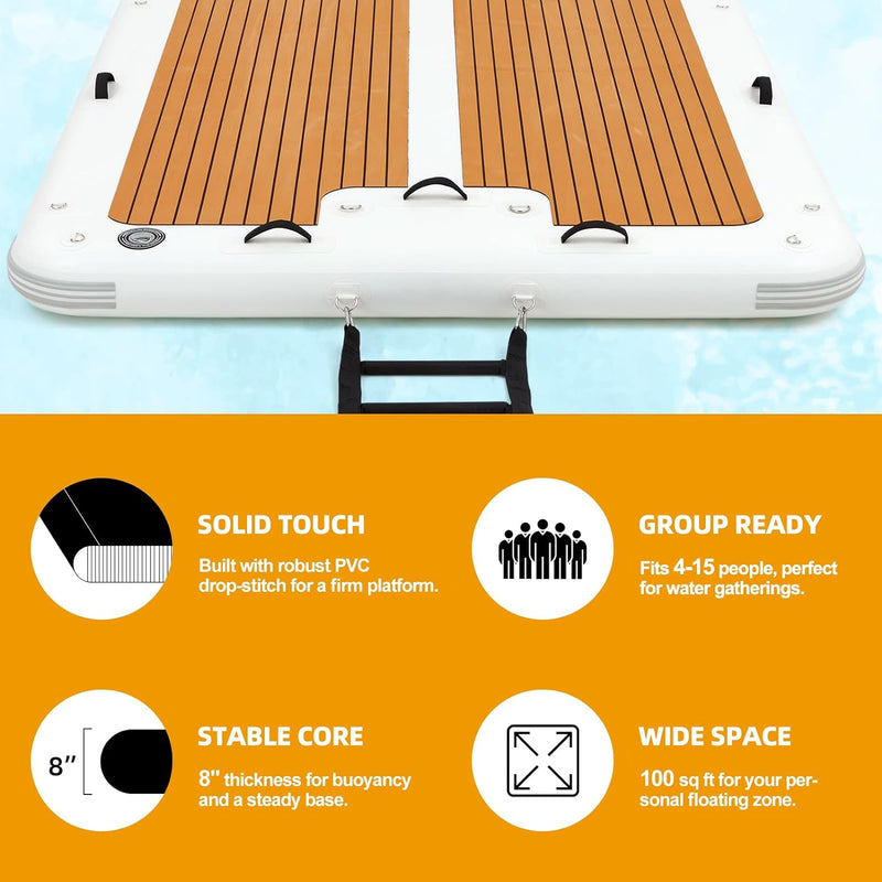 Danrelax 15'x6.5' Floating Dock, Inflatable Dock, Inflatable Island Platform with 5mm EVA Anti-Slip Mat, Electric Pump for 1-Min Inflate/Deflate, Fits 15, Ideal for Lakes, Pools, Oceans
