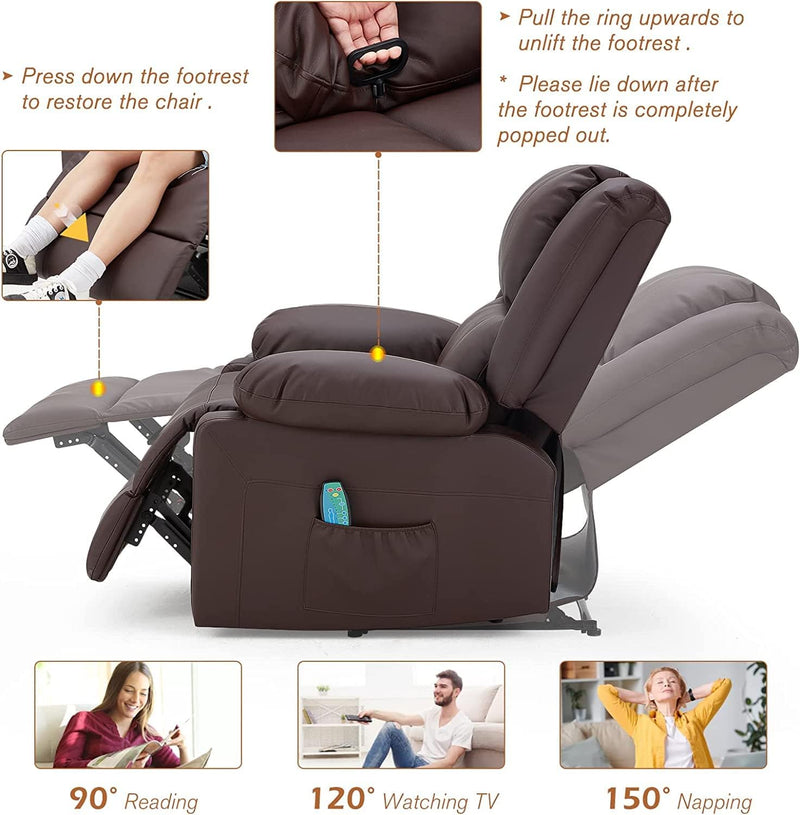 AECOJOY Leather Recliner Chair with Massage Heated Function, Home Theater Seating Sofa Brown