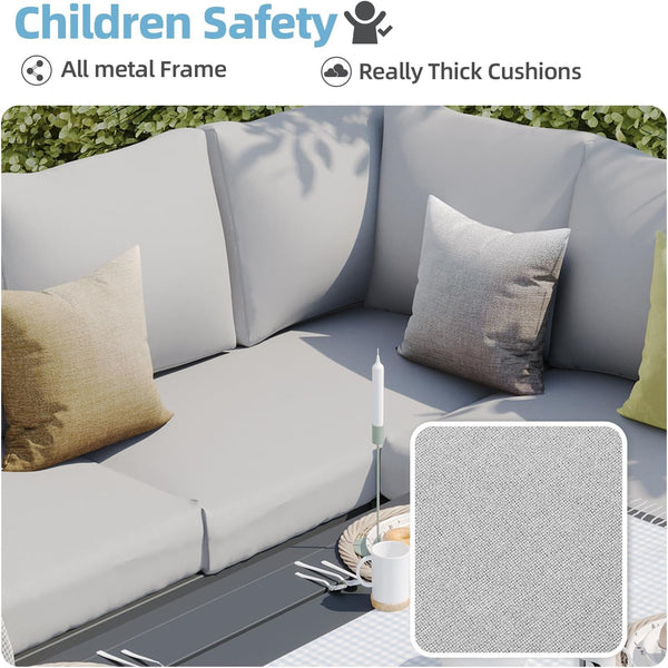 AECOJOY 7 Pieces Metal Patio Furniture Sets on sale Patio Conversation Set Outdoor Sectional Sofa Metal Dining Furniture, Light Gray