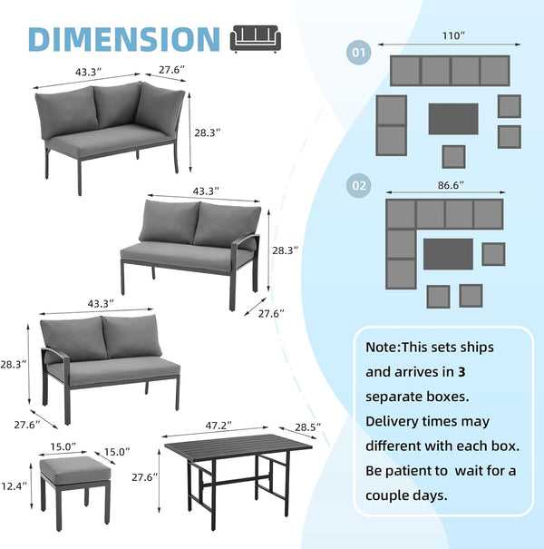 AECOJOY 7 Pieces Metal Patio Furniture Sets on sale Patio Conversation Set Outdoor Sectional Sofa Metal Dining Furniture, Gray