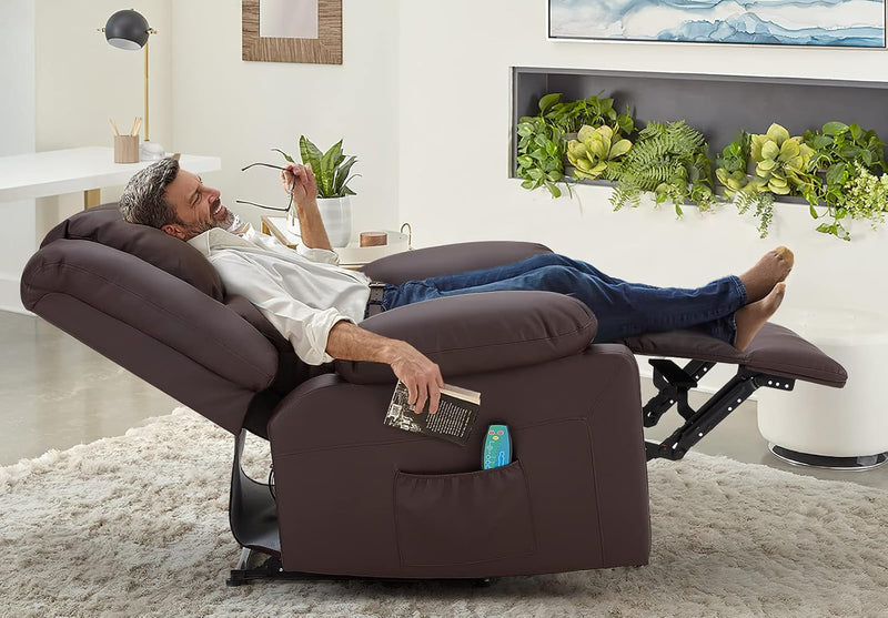 AECOJOY Leather Recliner Chair with Massage Heated Function, Home Theater Seating Sofa Brown