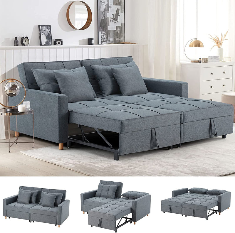 71" Convertible Sofa Bed Sleeper & 3-in-1 Futon Loveseat for Living Room & Bedroom-Dark Gray