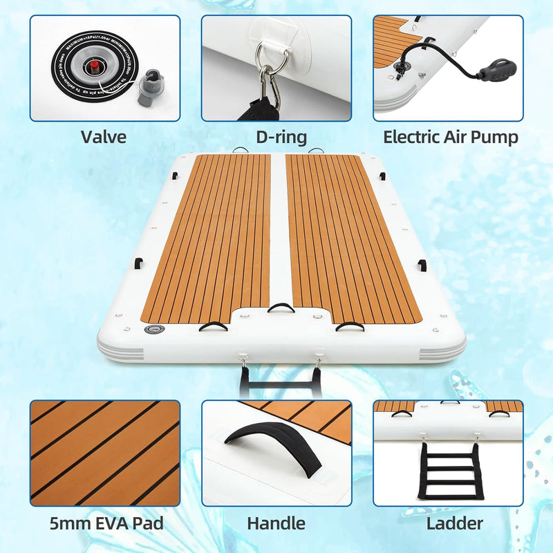 Danrelax 15'x6.5' Floating Dock, Inflatable Dock, Inflatable Island Platform with 5mm EVA Anti-Slip Mat, Electric Pump for 1-Min Inflate/Deflate, Fits 15, Ideal for Lakes, Pools, Oceans