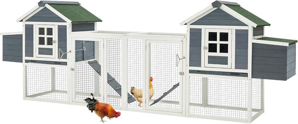 AECOJOY 123" Large Wooden Chicken Coop Clearance with Nesting Boxes for 6-8 Chickens in Gray
