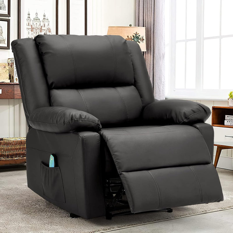 AECOJOY Leather Recliner Chair with Massage Heated Function, Home Theater Seating Sofa Black