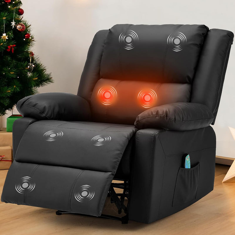 AECOJOY Leather Recliner Chair with Massage Heated Function, Home Theater Seating Sofa Black