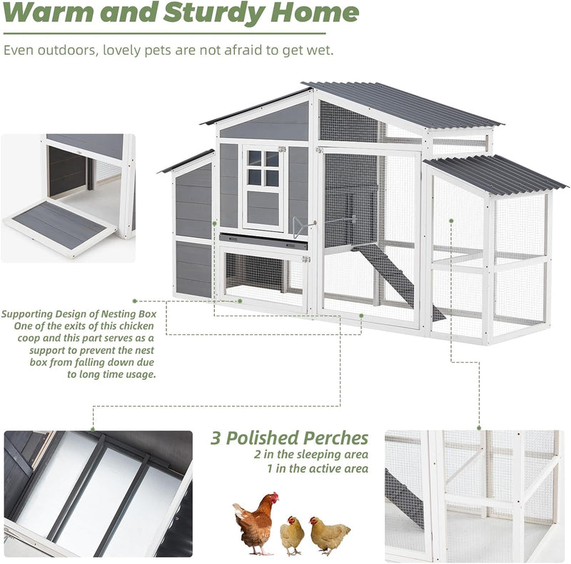 AECOJOY Large Chicken Coop, Wooden 81" Chicken Coop with Run&Waterproof Roof Hen House Outdoor 2 Story Poultry Cage w/Nesting Boxes, Ramp