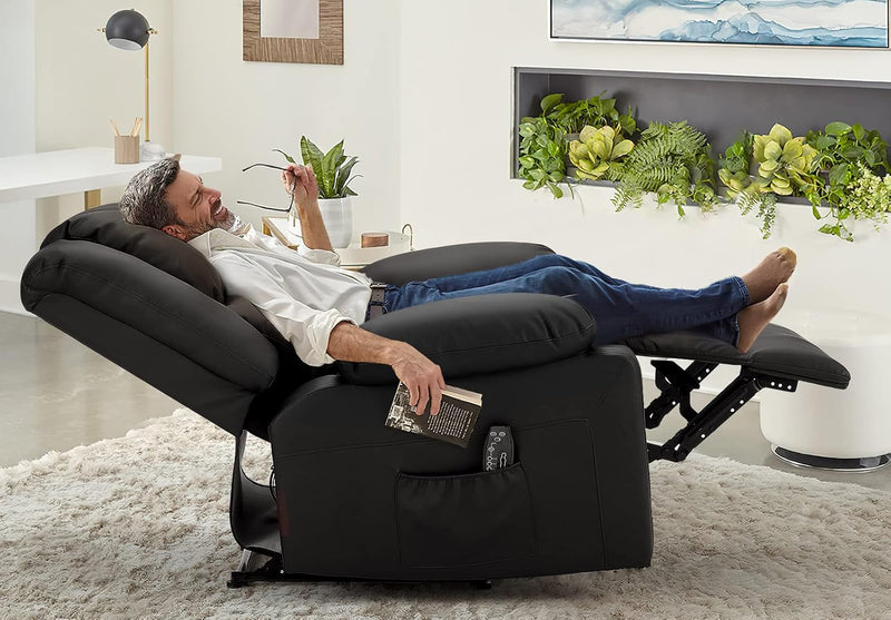 AECOJOY Leather Recliner Chair with Massage Heated Function, Home Theater Seating Sofa Black