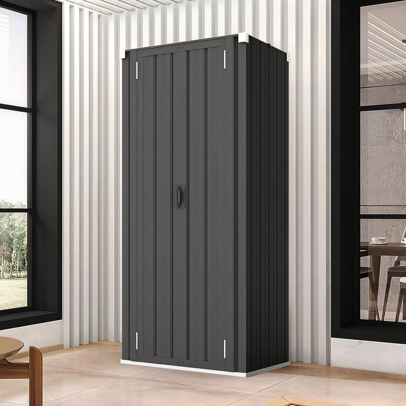 AECOJOY Outdoor Storage Cabinet for Garden, Garage & Patio, a Metal Organizer with Doors and Shelves in Gray