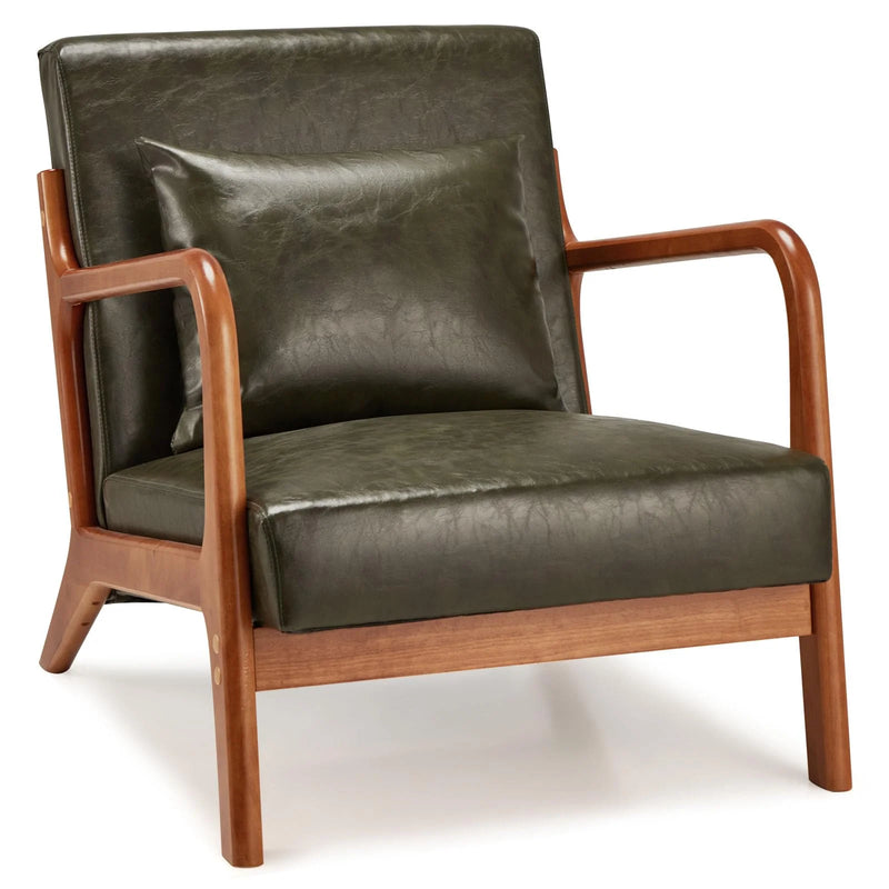 YODOLLA Faux Leather Modern Accent Chairs for Living Room, Mid Century Modern Living Room Bedroom Reading Comfy Lounge Chairs, Small Side Armchair for Bedrooms in Green