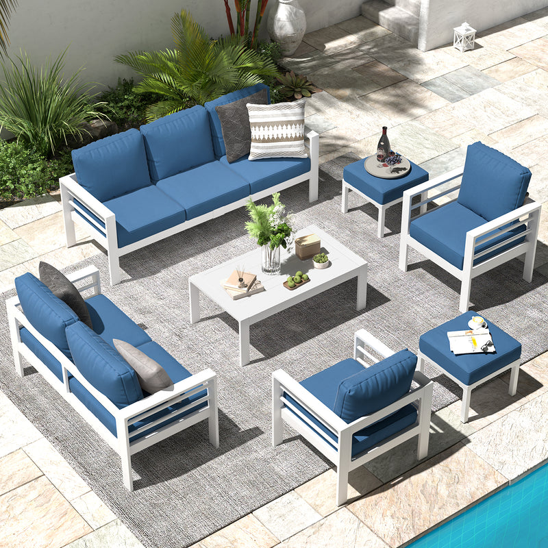 AECOJOY Aluminum Outdoor Furniture Set, 7 Pieces Metal Patio Furniture on sale Outdoor Couch Patio Conversation Set - Blue