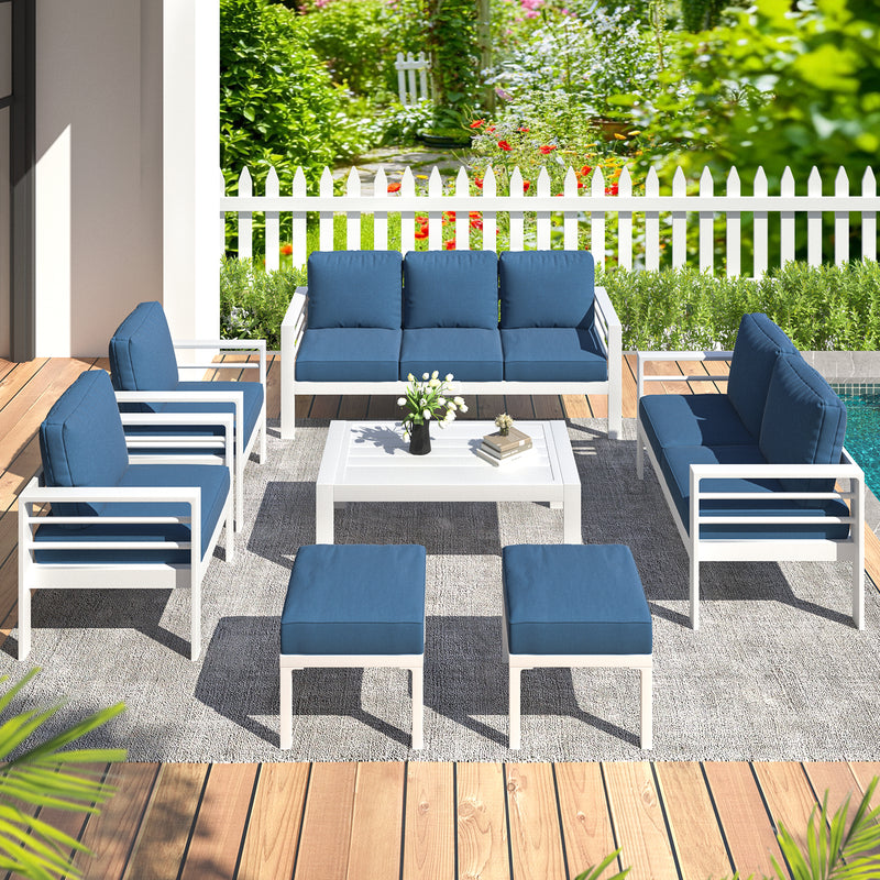 AECOJOY Aluminum Outdoor Furniture Set, 7 Pieces Metal Patio Furniture on sale Outdoor Couch Patio Conversation Set - Blue