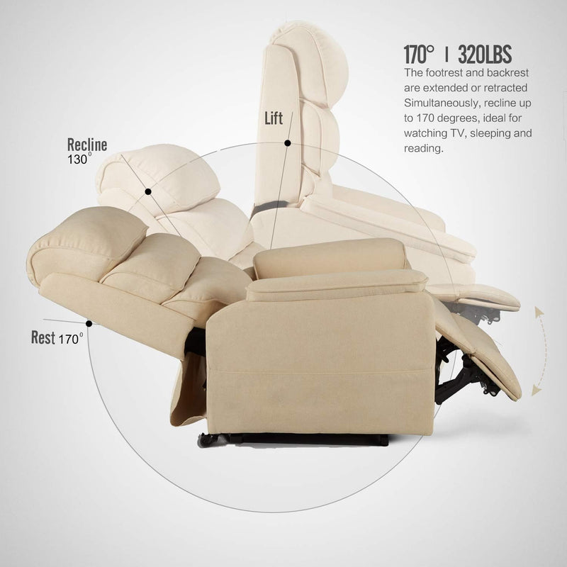 AECOJOY Dual Motor Power Lift Recliner Chair for Elderly with Massage and Heat, Electric Lounge Chair Lift Assist Single Sofa in Beige