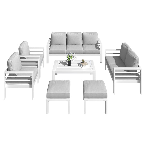 AECOJOY Patio Furniture Sets on sale, Aluminum Outdoor Furniture Set with Fire Pit Table Outdoor Sectional Sofa- Dark Grey