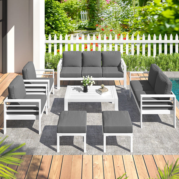 AECOJOY Patio Furniture Sets on sale, Aluminum Outdoor Furniture Set with Fire Pit Table Outdoor Sectional Sofa- Dark Grey