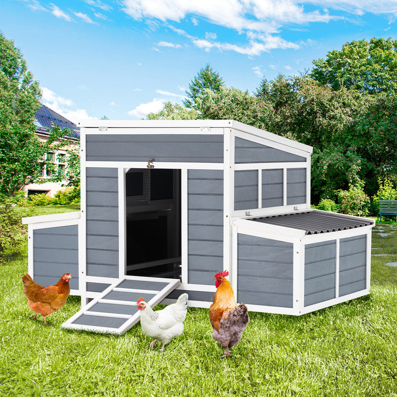 AECOJOY Chicken Coop 56" Large Wooden Chicken Hutch with 6 Nesting Boxes Outdoor Hen House Chicken Cage w/Ramps, Removable Tray for Easy Cleaning
