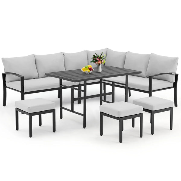 AECOJOY 7 Pieces Metal Patio Furniture Sets on sale Patio Conversation Set Outdoor Sectional Sofa Metal Dining Furniture, Light Gray