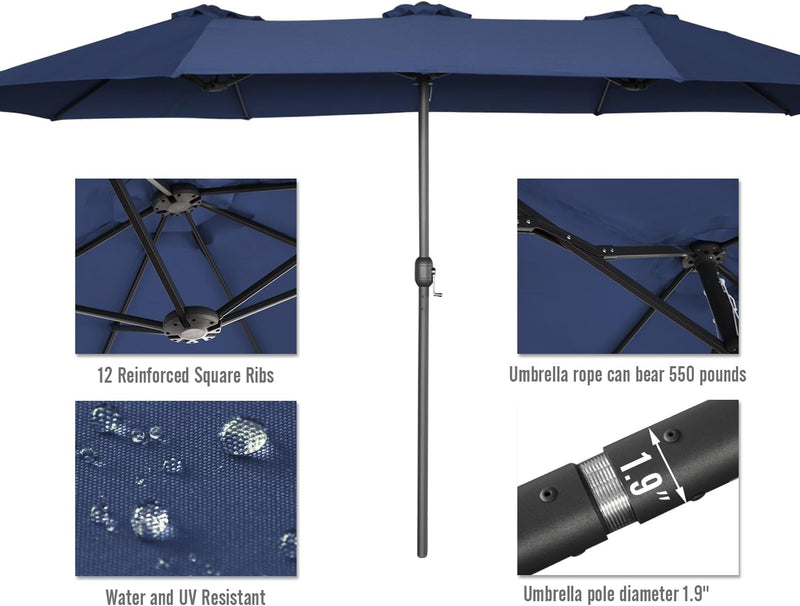 YODOLLA 15 Ft Patio Double Sided Umbrella Large Outdoor Umbrella in Dark Gray