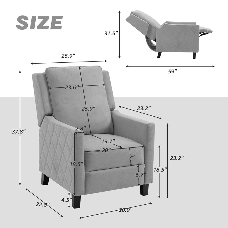 AVAWING Push Back Recliner Chair, Linen Wing Back Chairs with Arms, Mid-Century Vintage Accent Chair for Living Room, Grey