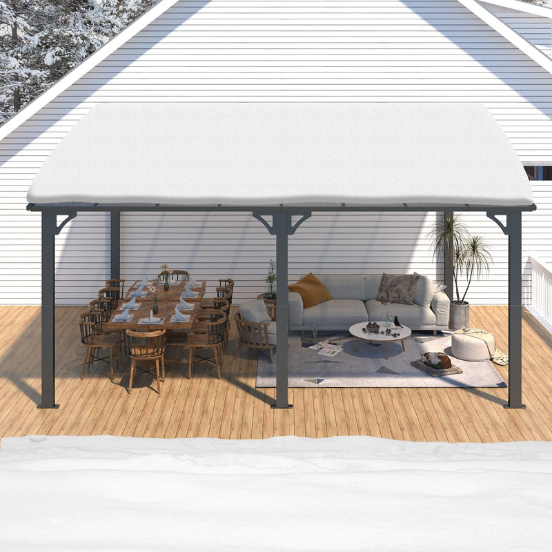 YODOLLA 12' x 16' Hardtop Gazebo Outdoor Aluminum Pergola For Garden, Patio, Backyard-Dark Grey