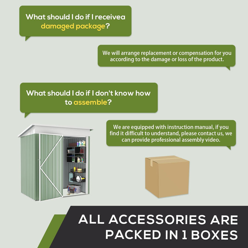 YODOLLA 5 x 3 ft. Outdoor Metal Steel Storage Shed with Sliding Roof & Lockable Door for Backyard, Garden,Green