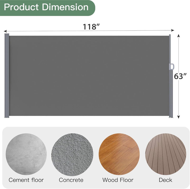 YODOLLA 118"x 63" Dark Gray Polyester Outdoor Panel Privacy Screen