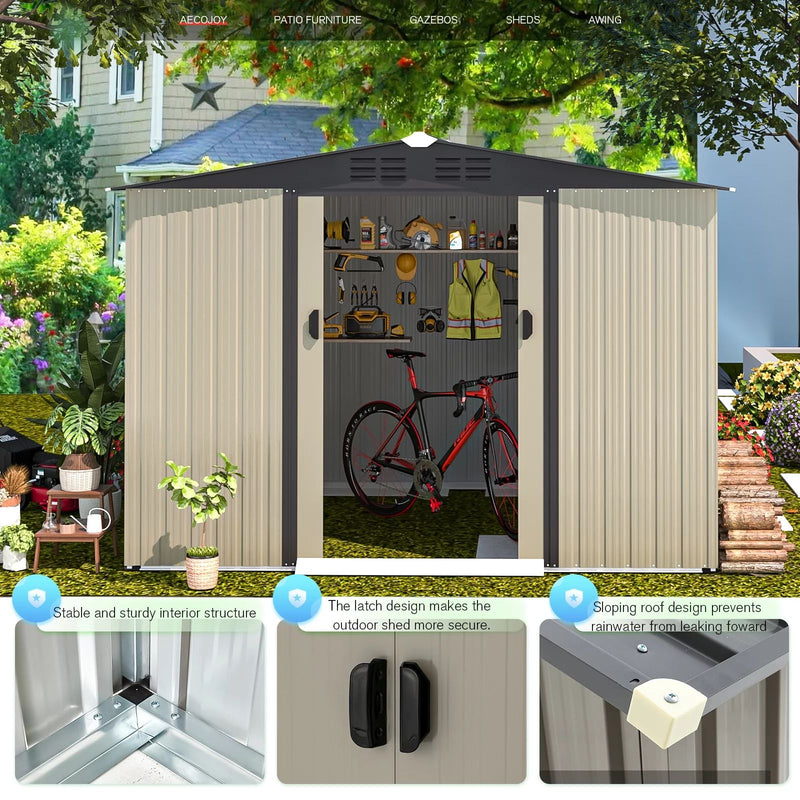 AECOJOY Galvanized Steel Outdoor Storage Shed with Sliding Door, 8 x 6 ft. Metal Storage Building