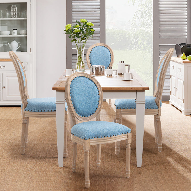 AVAWING French Country Dining Chairs Set of 4, Farmhouse Fabric Dining Room Chairs Vintage Chair with Round Back, Solid Wood Legs Kitchen Chair for Dining Room/Living Room/Kitchen/Restaurant, Blue