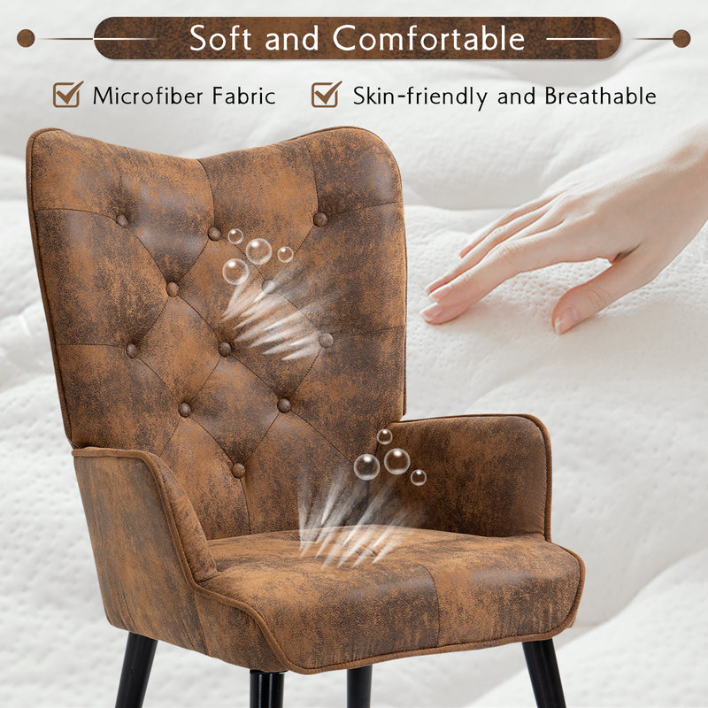 AVAWING Rustic Accent Chair with Footrest, Gold Accent Chair with Arms, Tufted Button Back Modern Accent Chair with Rubberwood Legs, Mid Century Accent Chair for Living Room, Bedroom, Office, Gold
