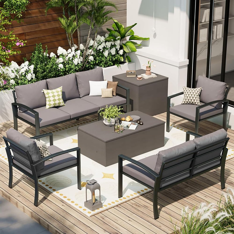 YODOLLA Outdoor Patio Furniture Sets with Two Storage Boxes and Cover Patio Furniture for Garden, Gray