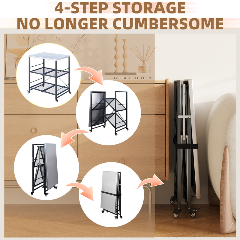 AECOJOY Foldable Outdoor Grill Cart Rolling Dining Table with Three-Shelf,Garden Patio BBQ Kitchen Food Prep Cart,Grey