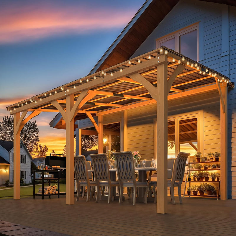 AECOJOY 12' x 10' Wood Gazebo, Outdoor Heavy Duty Wooden Pergola on Clearance, Patio Lean to Hardtop Awnings