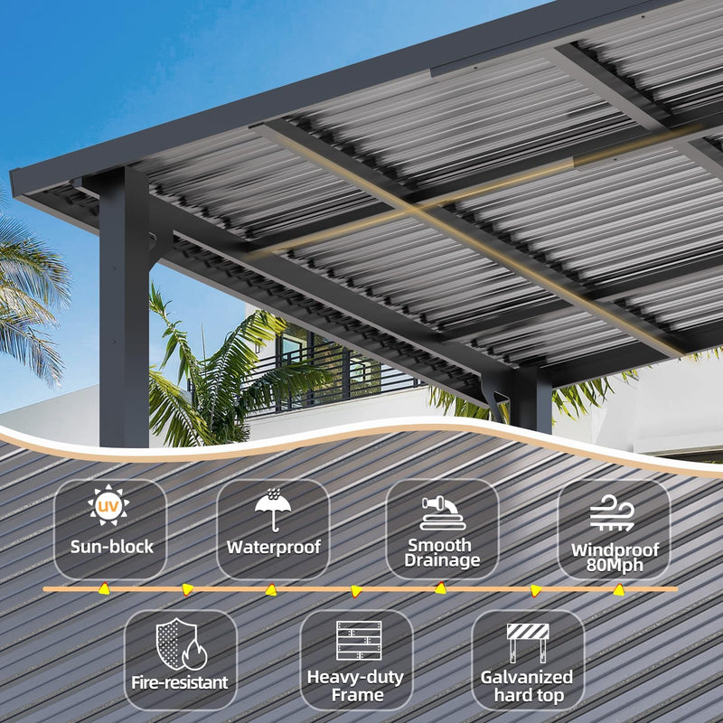 YODOLLA 10' x 14' Hardtop Gazebo, Heavy Duty Outdoor Gazebo with Galvanized Steel Sloping Roof, All Weatherproof Metal Gazebo Featuring Vertical Stripes for Patio, Backyard, and Lawns