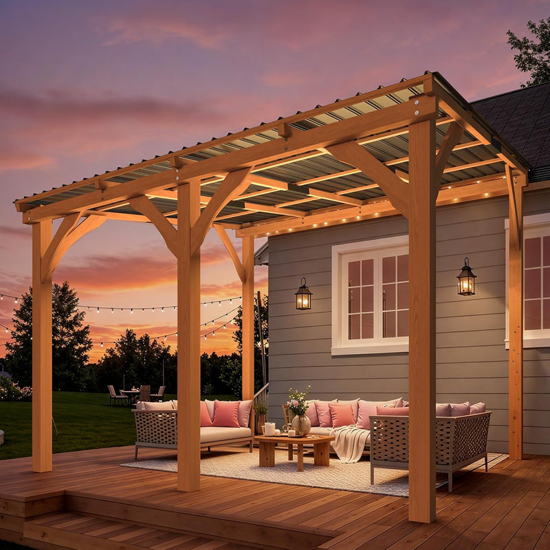 AECOJOY 10' x 10' Wood Gazebo, Outdoor Heavy Duty Wooden Pergola on Clearance, Patio Lean to Hardtop Awnings