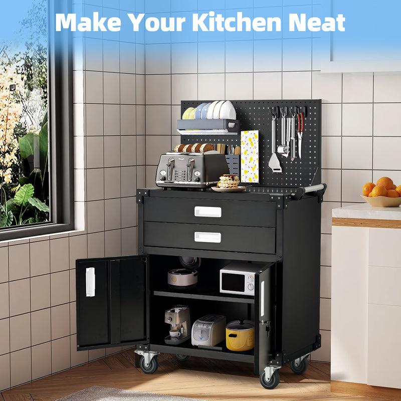 AECOJOY Metal Steel Mobile Tool Cart with Storage Drawer Tool Chest On Wheels Tool Box Garage Organizer for Workshop Warehouse Garage, White Handle