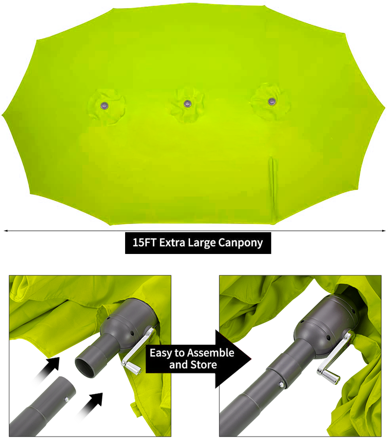 YODOLLA 15 Ft Patio Double Sided Umbrella Large Outdoor Umbrella - Green