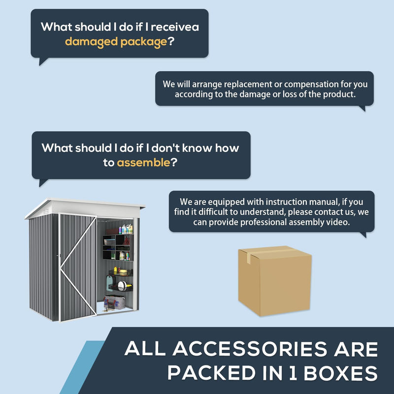 YODOLLA 5 x 3 ft. Outdoor Metal Steel Storage Shed with Sliding Roof & Lockable Door for Backyard, Garden,Dark Grey