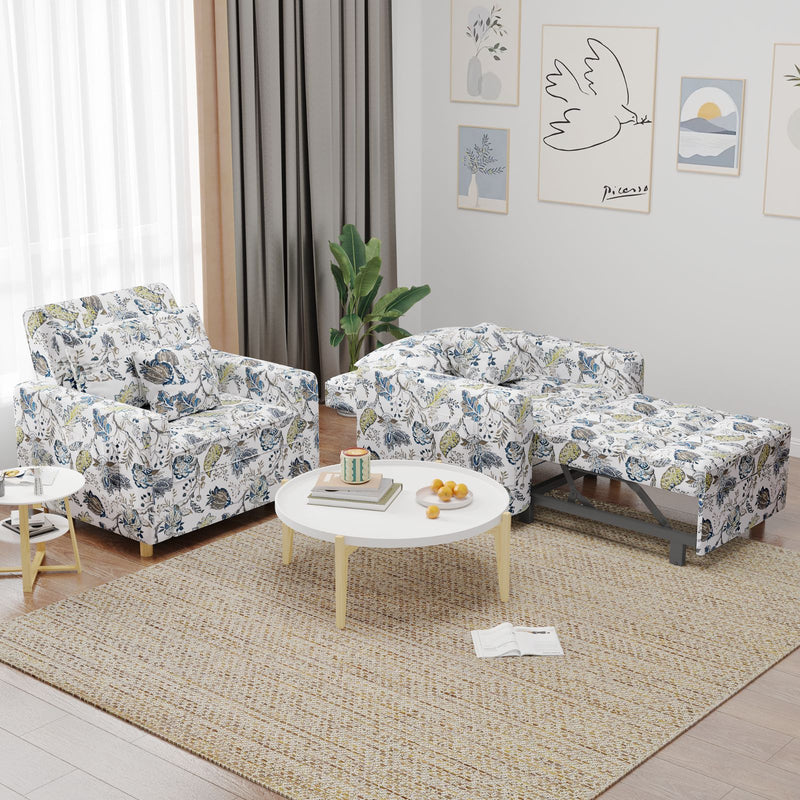 AECOJOY 3-in-1 Convertible Chair Bed Sleeper & Futon Sofa Bed Chair with Adjustable Backrest and 2 Pillows-White print