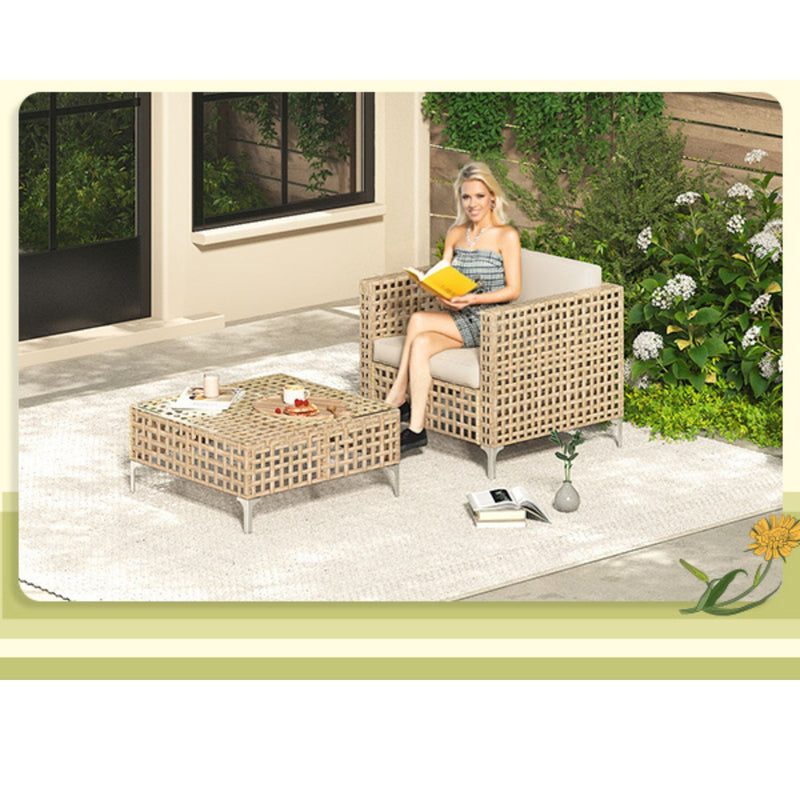 YODOLLA 5-Piece Patio Furniture Set, Boho Style Rattan Wicker 3-Seater Sofa Couch & Single Sofa Couch with Table In Beige