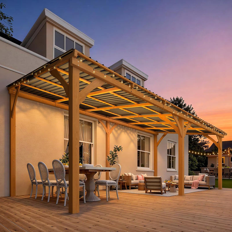 AECOJOY 20' x 10' Wood Gazebo, Outdoor Heavy Duty Wooden Pergola on Clearance, Patio Lean to Hardtop Awnings